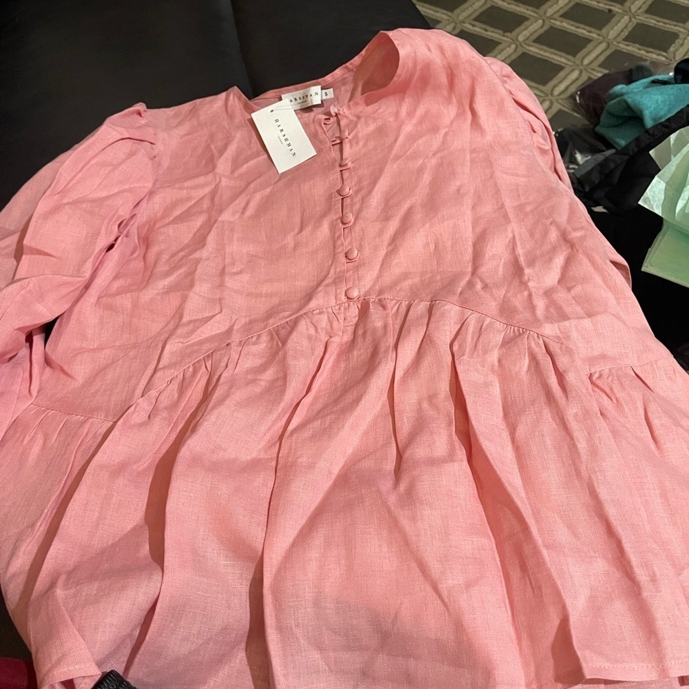 Harshman Anthropologie Brand DREW POPOVER Soft Pink LINEN Blouse size small - Picture 6 of 12